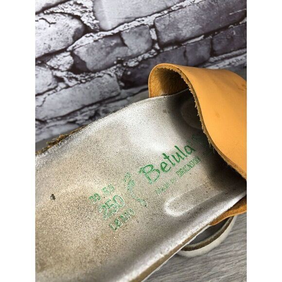 Betula Birkenstock Orange Leather Cork Strap Slide Sandals Women Sz 39EU/8.5M US - Picture 10 of 16